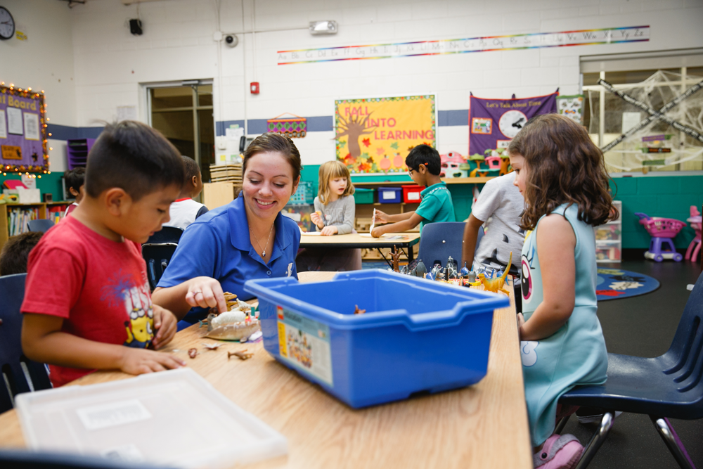 Childcare - YMCA Kindergarten students participate in centers with their Kindergarten teacher.