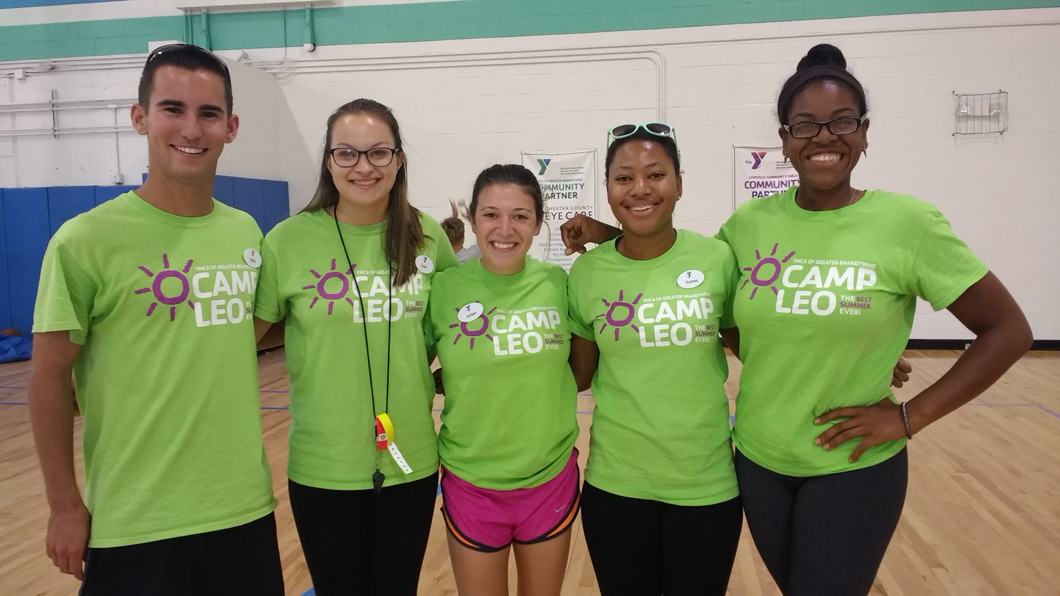 A group of summer camp counselors for Camp Leo at Lionville Community YMCA in Exton, PA