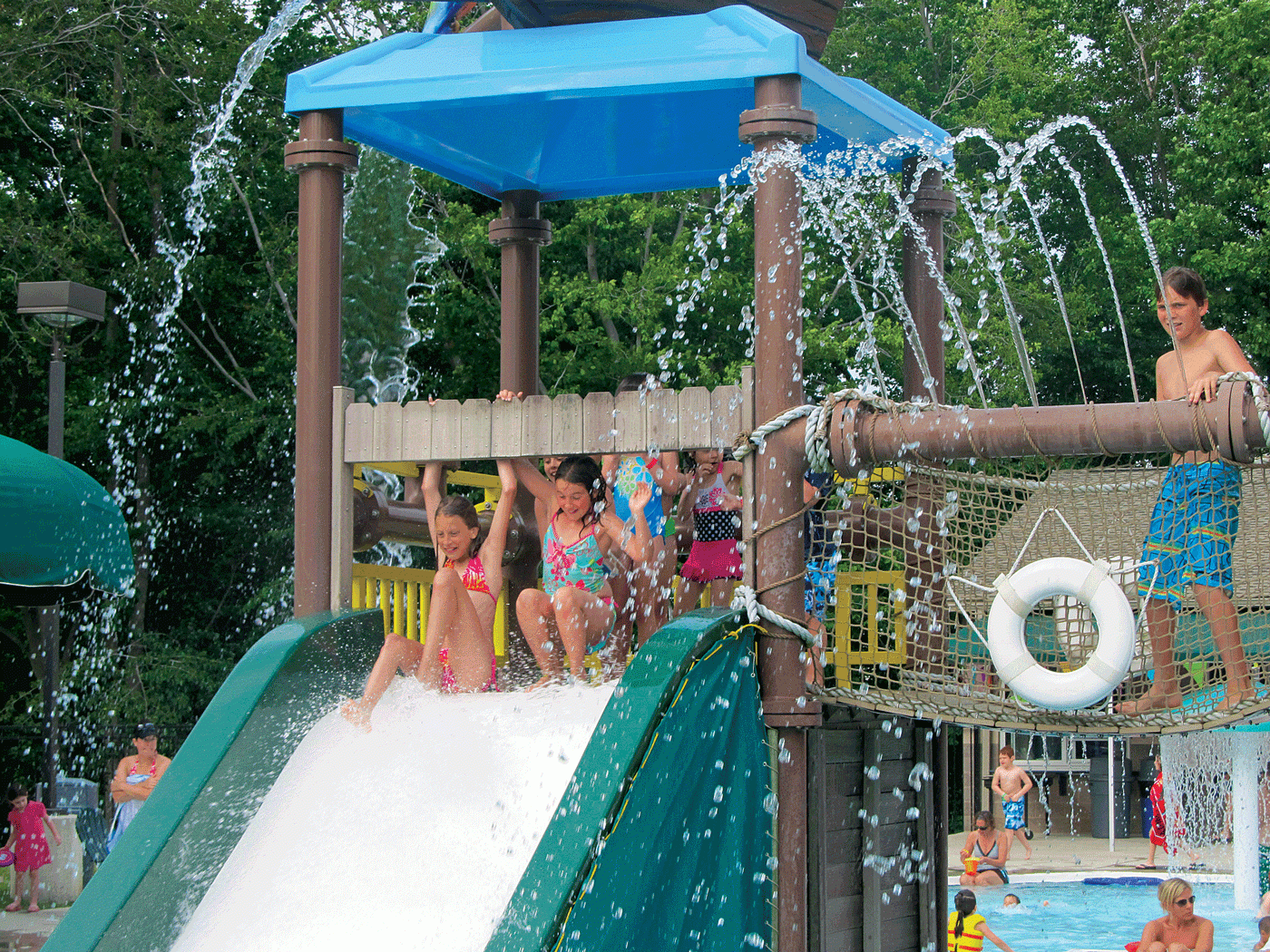 The water slide at the Outdoor Waterpark and Outdoor swimming Pool at the West Chester Area YMCA 