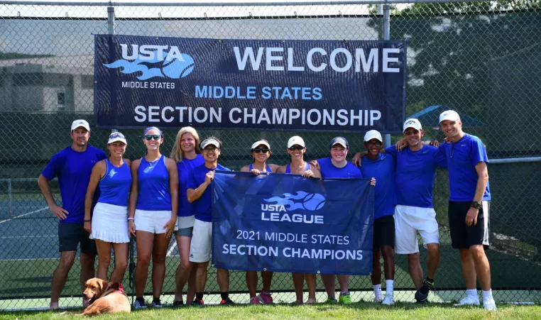 The Upper Main Line YMCA high performance tennis players pose for a photo after winning the 8.0 USTA league middle states section championships. 