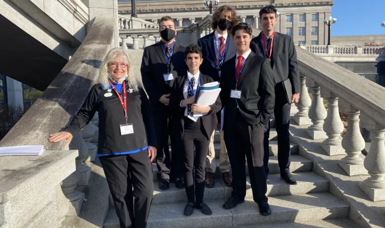 Youth and Government participants stand on the steps of the Capitol in Harrisburg, PA.